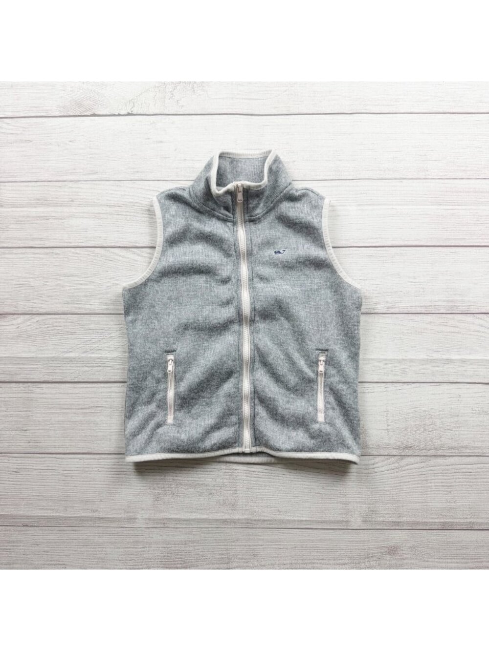 Vineyard Vines Girls Gray Fleece Vest Full Zip Sleeveless Lightweight S 7-8